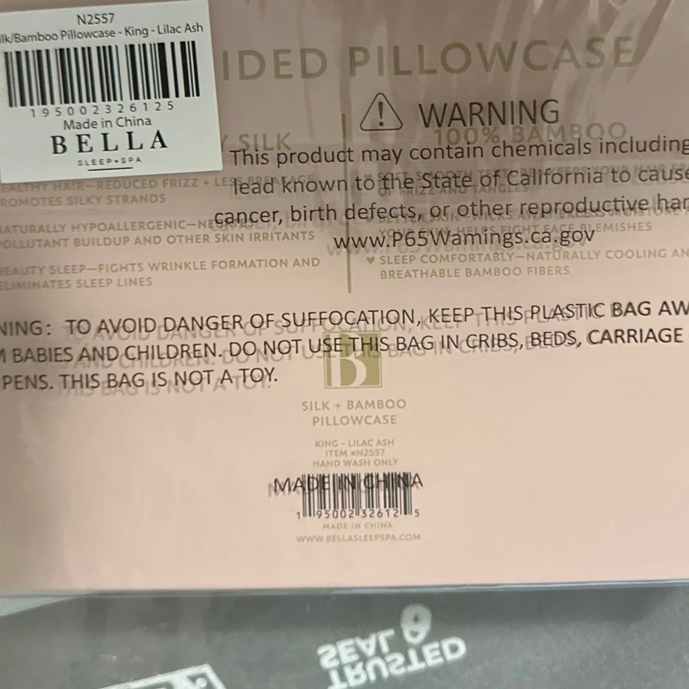 🆕 Bella Sleep + Spa Silk + Bamboo Dual-Sided Pillowcase King Lilac-Ash NIB